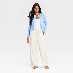 A New Day Women's Effortless Pull-On Pants Cream Wide-Leg Pants SMALL SHORT